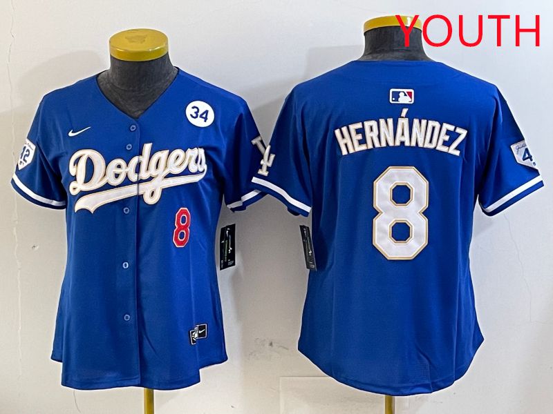 Youth Los Angeles Dodgers #8 Hernandez Blue Gold Game 2025 Nike MLB Jersey style 4